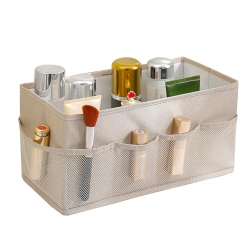 SHINROAD Stifthalter faltbar Schlafzimmer Aufbewahrungsbox Klappbarer Aufbewahrungsbox mit Netztaschen großer Kapazität Organizer für Unterwäsche Kosmetik Briefpapier Beige von SHINROAD