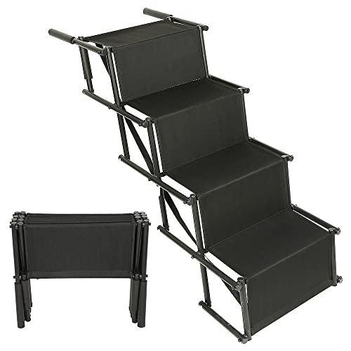 Rampe für Hunde, belastbar bis 60 kg, Hundetreppe faltbar, 5 Stufen, Hundetreppe Auto, verstellbare Rampe Höhe 56-76 cm, Hunderampe für Auto, Sofa oder Bett (schwarz) von SHISHI