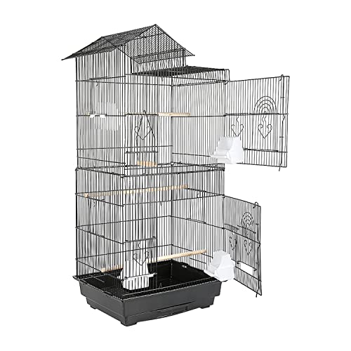 SHISHI Voliere Vogelkäfig, Voliere für Papageien, Wellensittiche, Kanarienvögel, großer Vogelkäfig mit Sitzstangen und Futterstöcken (46 × 36 × 99 cm, schwarz) von SHISHI