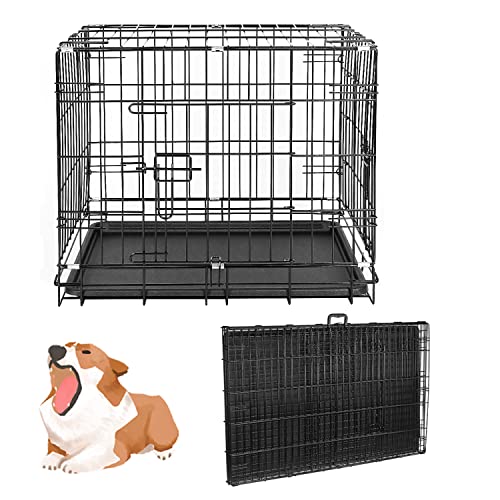 Transportbox aus Metall, Hundekäfig mit 2 Türen und Griff, zusammenklappbar, Transportbox für Hunde, atmungsaktiv (Schwarz, XL (106 × 76 × 71 cm) von SHISHI