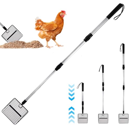 Katzenstreu Scoop, Chicken Poop Scooper 42 Verstellbare Katzenstreu-Schaufel abtrennbarer Griff Nicht-Stall-Metallstreu Scoop Wide Schaufel Reinigung Supplying für das Sieben von Hühnersand und Holzs von SHITOOMFE