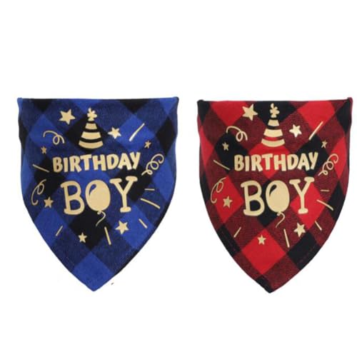 2pcs Haustier Geburtstag Halstuch Hunde Katzen Bandana Schal Kopftücher für Geburtstag Pet Geburtstags Outfit Geschenk Partyzubehör Hundehalstuch Bandanas für Kleine Mittelgroße Welpen Katzen (Boy) von SHJOEE