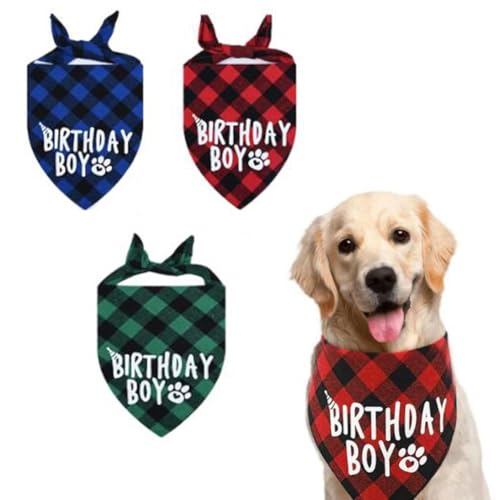 3pcs Haustier Geburtstag Halstuch Einstellbar Hundehalstuch Haustier Bandana Schal Dreieck Lätzchen Pet Geburtstags Outfit Geschenk Partyzubehör Hundehalstücher für Kleine Mittel Große Hunde,Katze (M) von SHJOEE