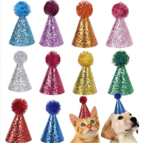 SHJOEE 10 Stück Haustier Geburtstagshut Partyhut für Hunde Katze Niedliche Mütze Verstellbare Party Geburtstagshüte Party Dekorationen Partyzubehör für kleine Welpen,Kätzchen,Stofftiere von SHJOEE