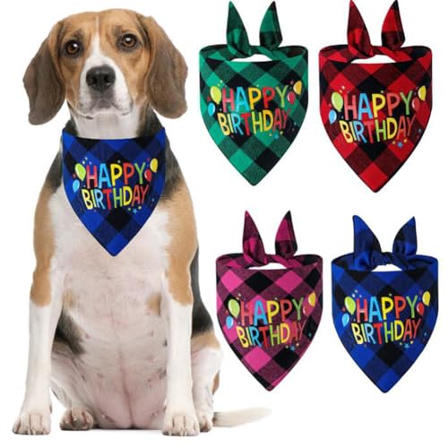 SHJOEE 4 Stück Hunde Geburtstag Halstuch Haustier Bandana Schal Kopftücher für Geburtstag Pet Geburtstags Outfit Geschenk Partyzubehör Hundehalstuch Bandanas für Kleine Mittelgroße Welpen Katzen von SHJOEE