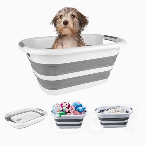 SHJOEE 40L Zusammenklappbar Hundebadewanne Tragbar Haustier Badewanne Faltbar Wäschewanne Multifunktionale Aufbewahrungsbehälter Platzsparend Organizer Outdoor Indoor Kleine Katzen Hunde Wasserbecken von SHJOEE