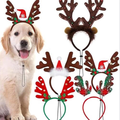 SHJOEE 5pcs Weihnachten Haustier Kopfbedeckung Hunde Katzte Stirnband Weihnachtskostüm Haustier Weihnachts Rentier Geweih Haarreif Geweih Verstellbare Kopfschmuck Weihnachten Geschenk für Haustier von SHJOEE