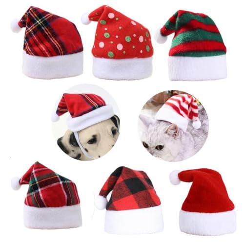 SHJOEE 8pcs Haustier Weihnachtsmütze Katze Hunde Weihnachtskostüm Weihnachten Hundehüte Haustier Kostüm Weihnachts Katzenbekleidung Hundebekleidung Deko Geschenk von SHJOEE