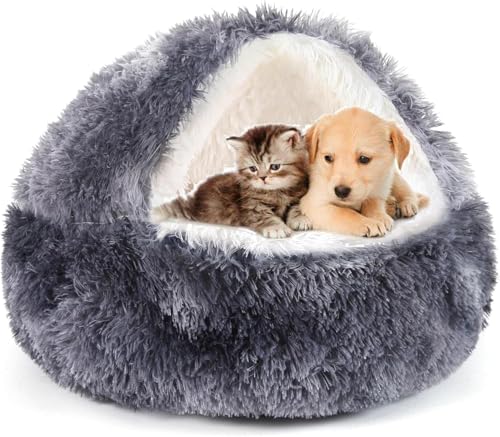 SHJOEE Dunkelgrau Flauschig Hundebett Muschelform 60cm Katzenbett Warm Tierbett Haustierbett Waschbar Hundesofa Katzensofa Plüsch Hundekorb Katzenkorb Weiche Kuschelbett für Den Schlaf im Innenbereich von SHJOEE