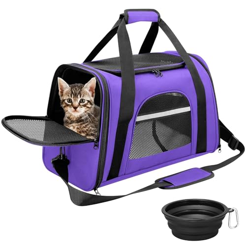 SHJOEE Faltbar Hundetransportbox Katzentransportbox Oxfordstoff Transporttasche für Mittel Kleine Katze Hund Atmungsaktiv Haustiertransportbox Hundetasche Hundebox Kleintiertasche für Auto,Zug,Reise von SHJOEE