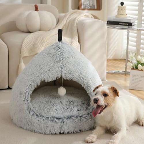 SHJOEE Faltbar Katzenhöhle Waschbar Katzenhaus Hundehaus Hasenhaus Flauschig Katzenbett Hundebett Haustierbett Kuschelbett Plüsch Kuschelhöhle Winterfest Pet House Indoor Bequemer Katzenschlafplatz von SHJOEE