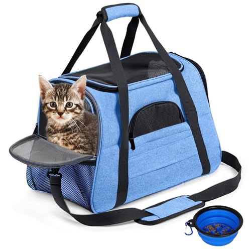 SHJOEE Transporttasche für Hund Katze Faltbar Hundetransportbox Atmungsaktiv Hundetasche Hundebox Outdoor Kleintiertasche Oxford Reisetasche Haustiertransportbox für Auto,Zug,Reisen (Blau) von SHJOEE