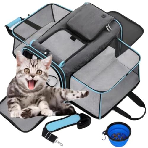 SHJOEE Transporttasche für Katzen Hunde Erweiterbar Katzentransportbox Faltbar Hundetransportbox Transportbox Katze Groß Katzenbox Cat Dog Transportbag Tragbar Tragebox Reisen/Flugzeug/Auto/Unterwegs von SHJOEE