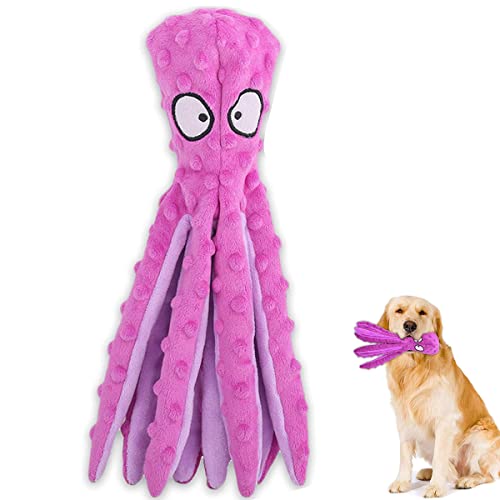 SHOKAN Quietschendes Hundespielzeug, keine Füllung, Hundespielzeug mit Knisterpapier, langlebiges violettes Oktopus-Hundespielzeug für Welpen, kleine und mittelgroße Hunde, interaktives von SHOKAN