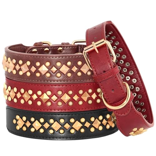 Coole Hundehalsbänder aus Leder mit Spikes und Nieten, verstellbar, for Pitbull, Bulldogge, großes Hundehalsband for kleine, mittelgroße und große Hunde, Boxer, Labrador (Color : Brown, Size : XL) von SHOKHI