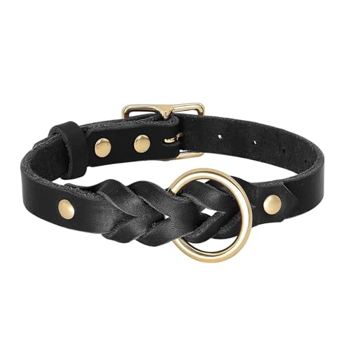 Leder-Hundehalsband-Leine-Set, geflochtenes, langlebiges Leder-Hundehalsband for mittelgroße und große Hunde, Deutscher Schäferhund, Haustierzubehör (Color : Black Collar, Size : L) von SHOKHI