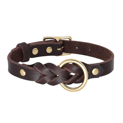 Leder-Hundehalsband-Leine-Set, geflochtenes, langlebiges Leder-Hundehalsband for mittelgroße und große Hunde, Deutscher Schäferhund, Haustierzubehör (Color : Brown Collar, Size : L) von SHOKHI