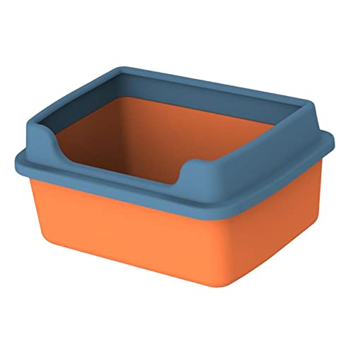 Katzentoiletten for Hauskatzen, hohe Seiten, mit Sprüh- und Streuschutz, abnehmbar, mit Rand, hohe, Oben offene Katzentoilette for Katzentoilette, blau(Orange) von SHOUKAII