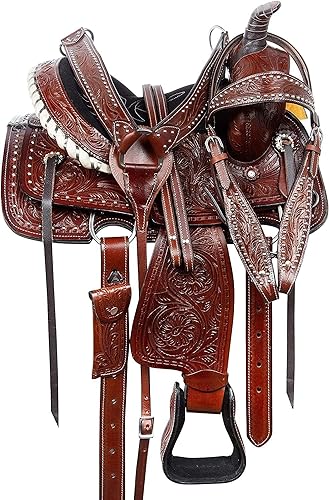 SHOWMEN CRAFT Premium Leder Western Barrel Racing Trail Reitsattel – rutschfester Westernsattel mit natürlichem Griff, 13" von SHOWMEN CRAFT