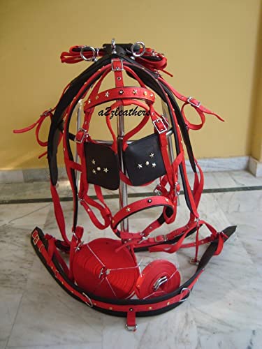 SHOWMEN CRAFT Nylon Driving Harness für Einzelpferd in rot/schwarz mit Strass Stirnband Zaumzeug in 4 Größen (Pony) von SHOWMEN CRAFT