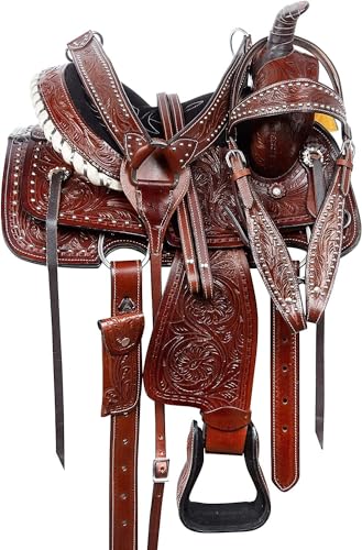 SHOWMEN CRAFT Premium Leder Western Barrel Racing Trail Reitsattel – rutschfester Westernsattel mit natürlichem Griff, 14" von SHOWMEN CRAFT