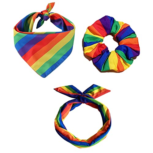 SHTGOI 3 Stück Regenbogen Lätzchen Haargummi Stirnband Set Haustier Dreieckstuch Hund Bandana Atmungsaktiv Halstuch Reversibel Hundehalstücher für Hunde Katzen Kostüm Zubehör 4# von SHTGOI