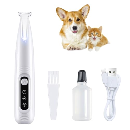 SHUBEIEUMI Pfotentrimmer für Hunde, Wiederaufladbar Hunde Schermaschine, Profi Hundetrimmer Mit LED Licht, Tierhaare Pfotentrimmer für Körper, Pfoten, Augen, Ohren, Gesicht (Weiß) von SHUBEIEUMI