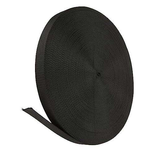 SHUESS Schwarzes strapazierfähiges Nylon-Gurtband, 45,7 m, strapazierfähiges Nylon-Gurtband, flache Nylonbänder, 2,5 cm breites Gurtband für Haustierhalsbänder, Sicherheitsgurt, Rucksack, von SHUESS