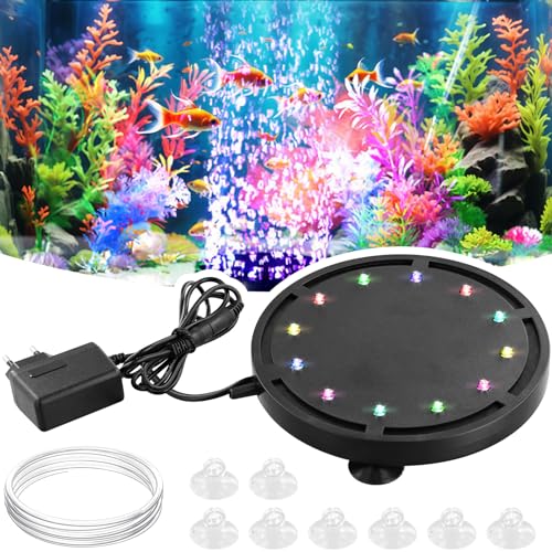 SHUNNBUY Aquarium Air Stone LED in 7 Farben Sauerstoff Aquarium Set Mit 2 Meter Schlauch und Saugnapf Für Luftpumpen Aquarien Eimer Erzeugt Tiny Bubbles (125 mm) von SHUNNBUY