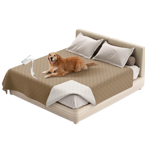 SHUOJIA 100% wasserdichte Sofabezug für Hund, Hundebettdecke rutschfest, Hundebettabdeckungsschutz, Waschbar Couchmöbelschutz für Kinder, Kinder, Hund, Katze (86x82in,Khaki) von SHUOJIA