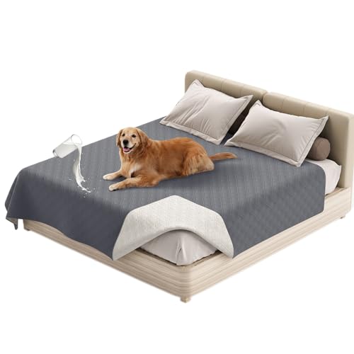 SHUOJIA wasserdichte Hundedecke,urinbeständige Haustierdecke für Couchbett,Kleine,Mittelgroße Hunde,Katzen, Autositzschutz,100% Flüssigkeitsbeständig,Waschbar (132x208cm,Grey) von SHUOJIA