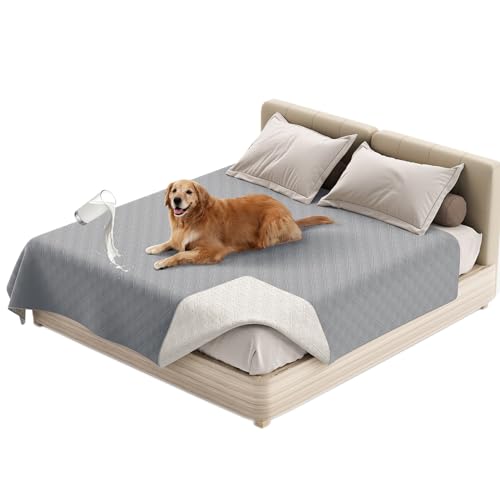 SHUOJIA wasserdichte Hundedecke,urinbeständige Haustierdecke für Couchbett,Kleine,Mittelgroße Hunde,Katzen, Autositzschutz,100% Flüssigkeitsbeständig,Waschbar (132x208cm,Light Grey) von SHUOJIA