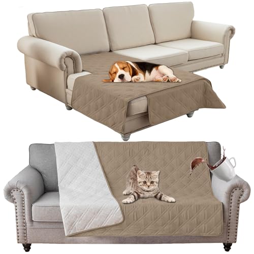 SHUOJIA wasserdichte Hundedecke,urinbeständige Haustierdecke für Couchbett,Kleine,Mittelgroße Hunde,Katzen, Autositzschutz,100% Flüssigkeitsbeständig,Waschbar (208x259cm,Khaki) von SHUOJIA