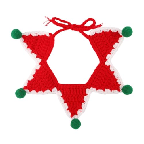 L6R3 Lätzchen für Haustiere, gestrickt, Weihnachtsmann, Schleife, Glocke, Zubehör, niedliches Lätzchen, Halskette, Halsband, verstellbares Zubehör für Hunde von SHYKNYU