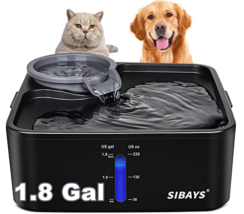 SIBAYS 230OZ 1.8GAL 7L Hundetrinkbrunnen für Hunde und Katzen, automatisch, super leise, auslaufsicher, Trinkbrunnen für Haustiere, 5-lagiger Filter, sichtbare Wassererinnerung von SIBAYS