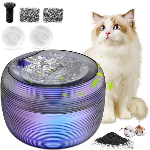 SIBAYS 3L Katzenbrunnen, Ultraleiser Automatische Trinkbrunnen für Katze und Hunde, Wasserbrunnen Eingebautes LED Licht, Katzentrinkbrunnen mit 2 Filters, Intelligente Pumpe, Grau von SIBAYS