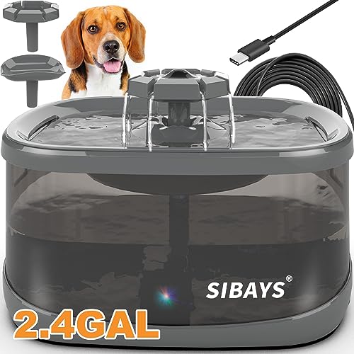 SIBAYS 9L 300OZ 2.4GAL Hunde-Wasser-Brunnen für große Hunde, Haustier-Wasser-Brunnen für Hunde, Automatisch Super Leise Kein Verschütten, Mehrfach Filterbaumwolle, BPA-Freies Material von SIBAYS