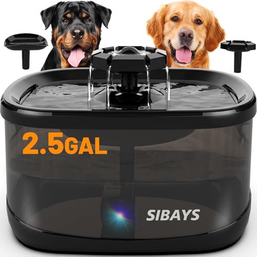 SIBAYS 2.5GAL/9.5L Hund Wasserbrunnen, 3 Fließmodi Haustier Wasserbrunnen für Katzen, Hund Wassernapf Spender mit 17.8 cm großem Filter & Smart LED Pumpe, Ultra Leise, BPA-frei, ideal für große Hunde, von SIBAYS