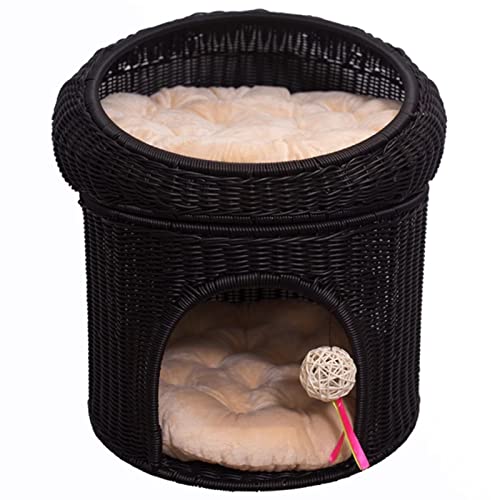 Katzenbett Höhle Beige für Große Katzen Katzenhöhle Waschbar mit 2 Kissen Katzenhaus Indoor Handgefertig, für Kleines Haustier Innen (6 Farben) (Color : A) von SIDID