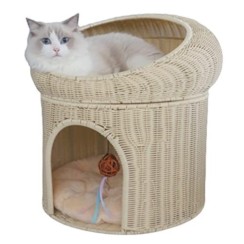 Katzenbett Höhle Beige für Große Katzen Katzenhöhle Waschbar mit 2 Kissen Katzenhaus Indoor Handgefertig, für Kleines Haustier Innen (6 Farben) (Color : B) von SIDID