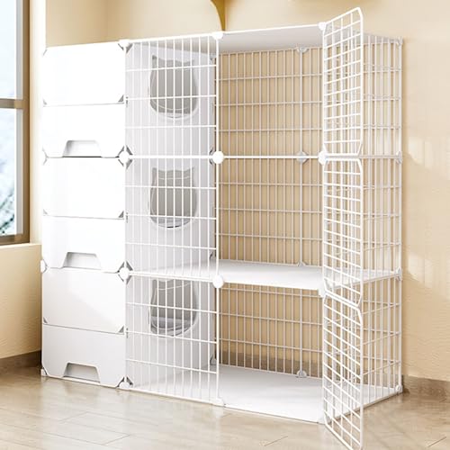 SIDID Groß Katzenkäfig XXL Indoor mit Katzenklo, 2/3 Stöckiger Katzengehege Abnehmbare, Zusammenklappbarer Haustierkäfig für Katzen, Ideal für 1-2 Katzen(White,105x35x105cm) von SIDID