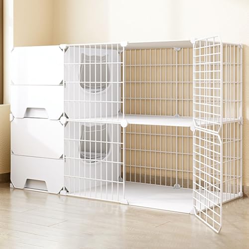 SIDID Groß Katzenkäfig XXL Indoor mit Katzenklo, 2/3 Stöckiger Katzengehege Abnehmbare, Zusammenklappbarer Haustierkäfig für Katzen, Ideal für 1-2 Katzen(White,105x35x70cm) von SIDID