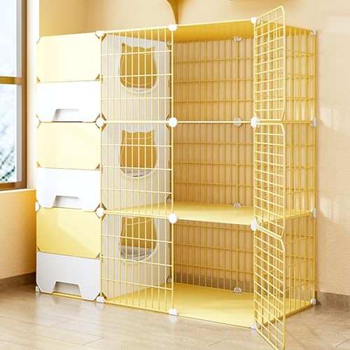 SIDID Groß Katzenkäfig XXL Indoor mit Katzenklo, 2/3 Stöckiger Katzengehege Abnehmbare, Zusammenklappbarer Haustierkäfig für Katzen, Ideal für 1-2 Katzen(Yellow,105x35x105cm) von SIDID