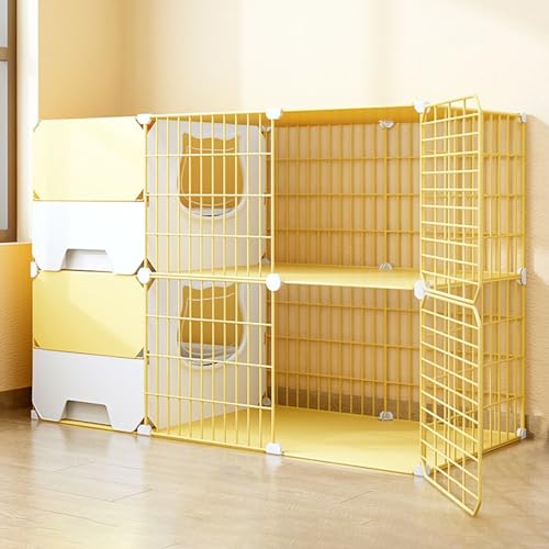 SIDID Groß Katzenkäfig XXL Indoor mit Katzenklo, 2/3 Stöckiger Katzengehege Abnehmbare, Zusammenklappbarer Haustierkäfig für Katzen, Ideal für 1-2 Katzen(Yellow,105x35x70cm) von SIDID