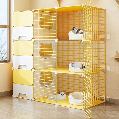 SIDID Groß Katzenkäfig XXL Indoor mit Katzenklo, 2/3 Stöckiger Katzengehege Abnehmbare, Zusammenklappbarer Haustierkäfig für Katzen, Ideal für 1-2 Katzen(Yellow,105x45x105cm) von SIDID