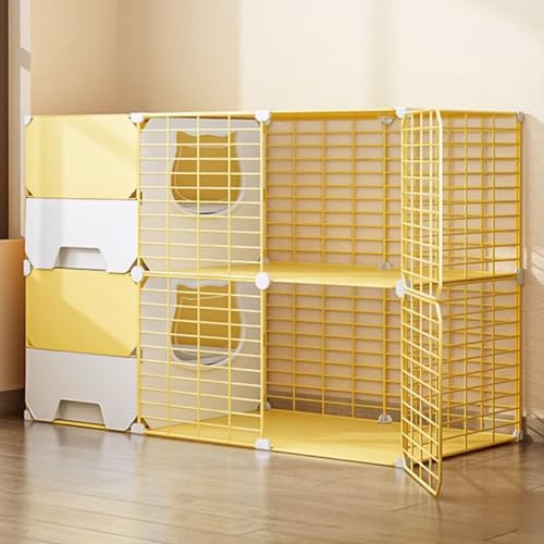 SIDID Groß Katzenkäfig XXL Indoor mit Katzenklo, 2/3 Stöckiger Katzengehege Abnehmbare, Zusammenklappbarer Haustierkäfig für Katzen, Ideal für 1-2 Katzen(Yellow,105x45x70cm) von SIDID