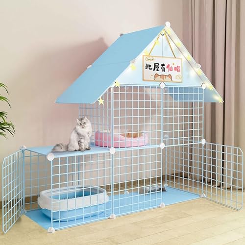 SIDID Katzengehege Indoor DIY Katzenkäfig Groß mit Dach, Faltbar Kleintierkäfig Balkon, Pink/Blue Metal Cattery with Tur Leicht Zu Montieren, 6 Größen(Blue,111x39x110cm) von SIDID