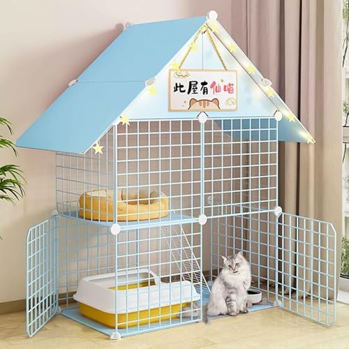 SIDID Katzengehege Indoor DIY Katzenkäfig Groß mit Dach, Faltbar Kleintierkäfig Balkon, Pink/Blue Metal Cattery with Tur Leicht Zu Montieren, 6 Größen(Blue,75x39x110cm) von SIDID