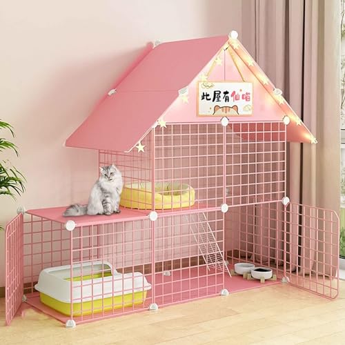 SIDID Katzengehege Indoor DIY Katzenkäfig Groß mit Dach, Faltbar Kleintierkäfig Balkon, Pink/Blue Metal Cattery with Tur Leicht Zu Montieren, 6 Größen(Pink,111x39x110cm) von SIDID