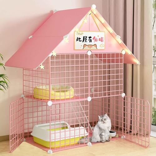 SIDID Katzengehege Indoor DIY Katzenkäfig Groß mit Dach, Faltbar Kleintierkäfig Balkon, Pink/Blue Metal Cattery with Tur Leicht Zu Montieren, 6 Größen(Pink,75x39x110cm) von SIDID